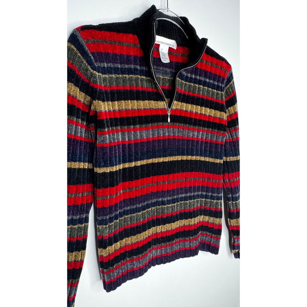 Vintage 90s Chenille Style Striped Mock Neck Sweater S/M Soft Knit